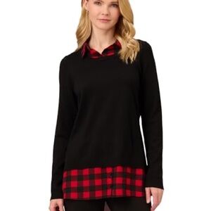 Adrianna Papell Red and Black Plaid Shirt size M
